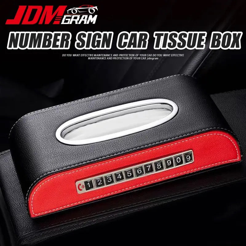 2in1 Car Tissue Box With Temporary Parking Phone Number Plate Leather Universal Napkin Paper Holder Case Auto Accessories