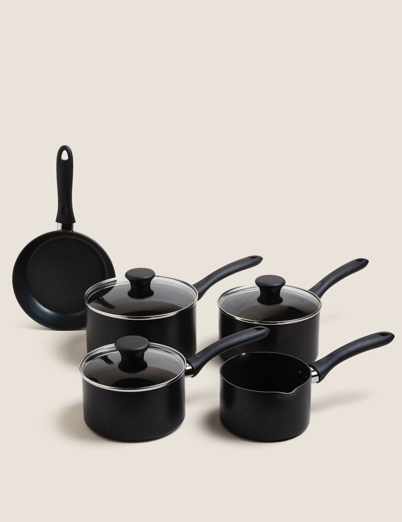 5 Piece Black Aluminium Non Stick Pan Set