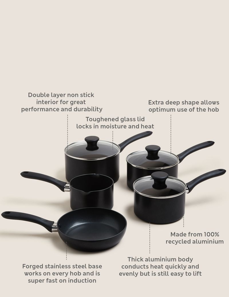 5 Piece Black Aluminium Non Stick Pan Set