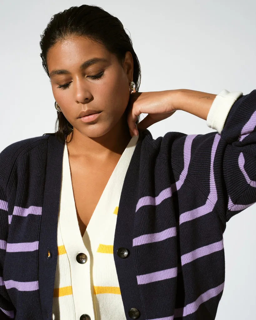 Better-Than-Wool Cardigan - Navy/Purple Stripe