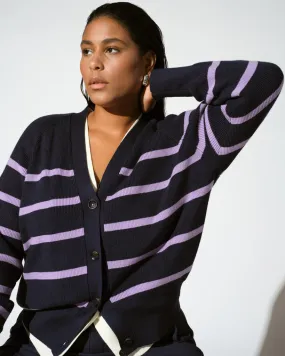 Better-Than-Wool Cardigan - Navy/Purple Stripe