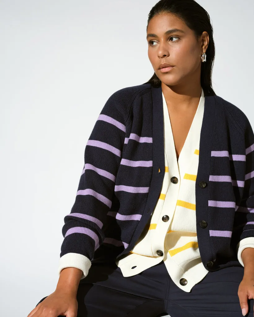 Better-Than-Wool Cardigan - Navy/Purple Stripe