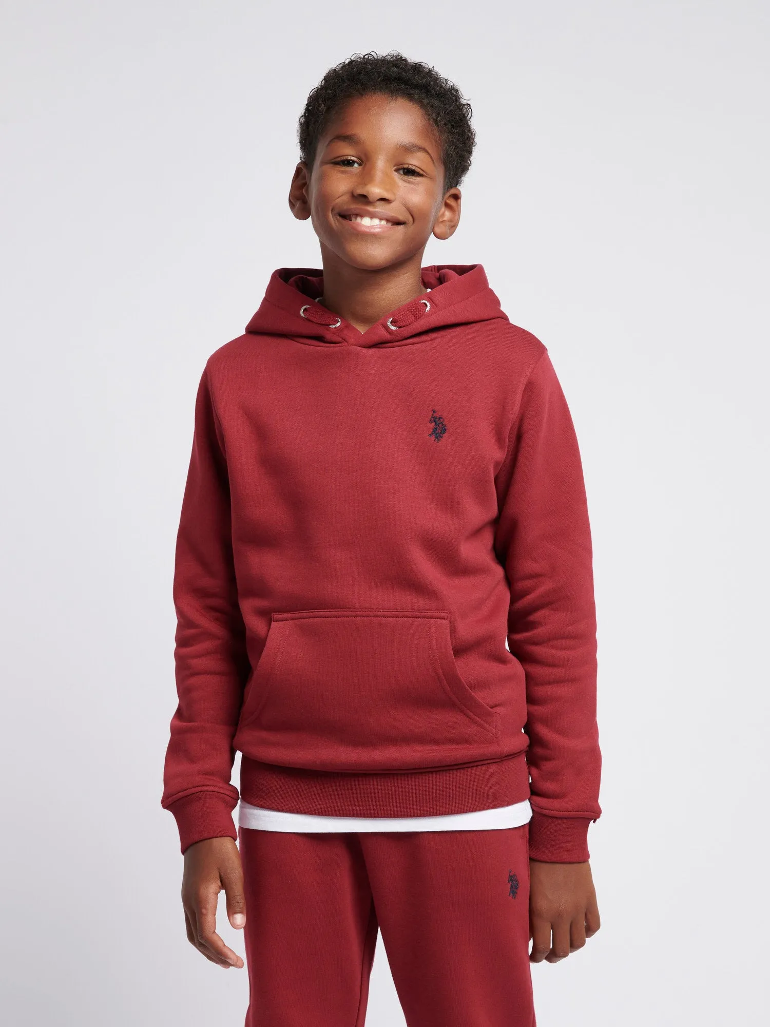 Boys Double Horsemen Brush Back Hoodie in Tibetan Red