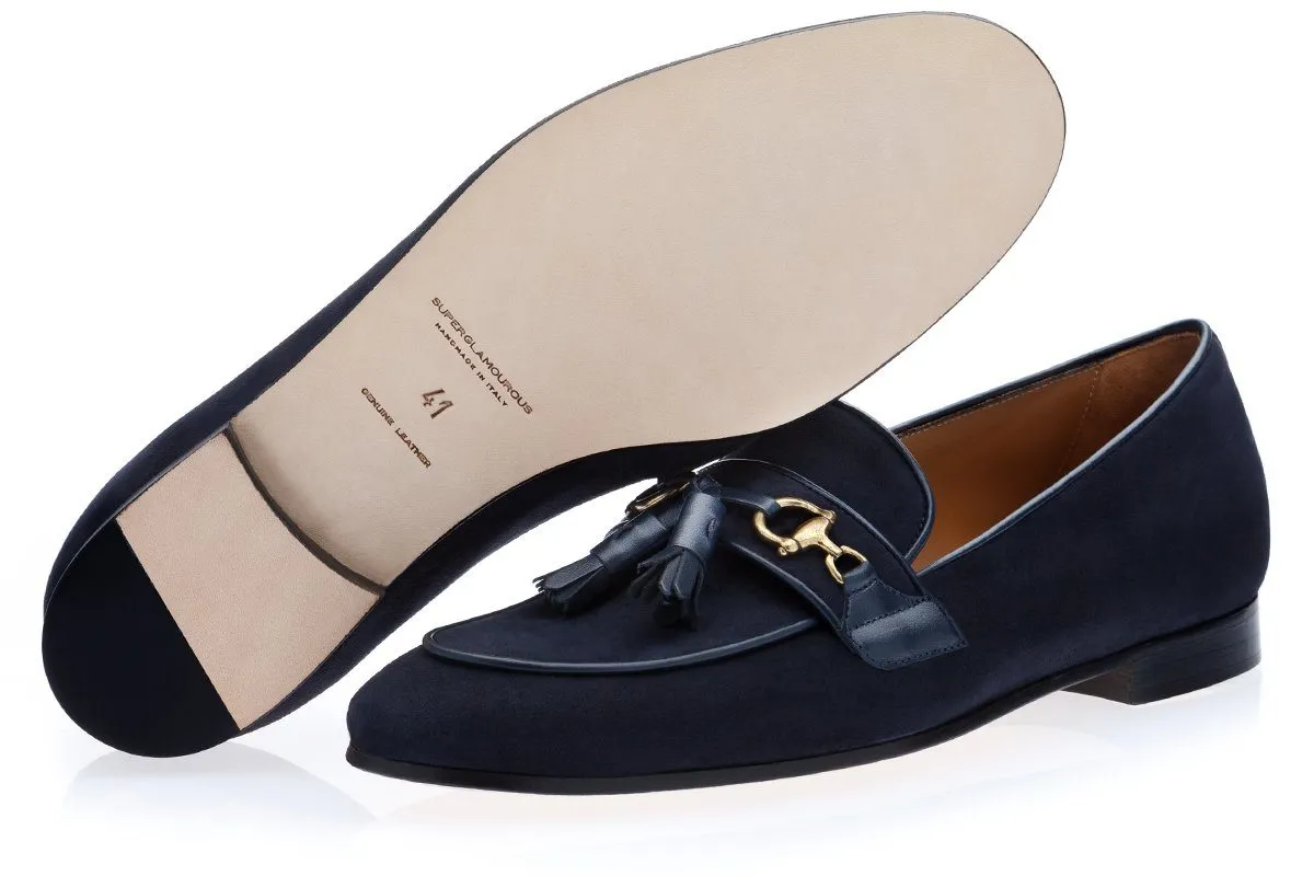 BRUNO VELUKID NAVY SLIPPERS