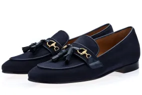 BRUNO VELUKID NAVY SLIPPERS