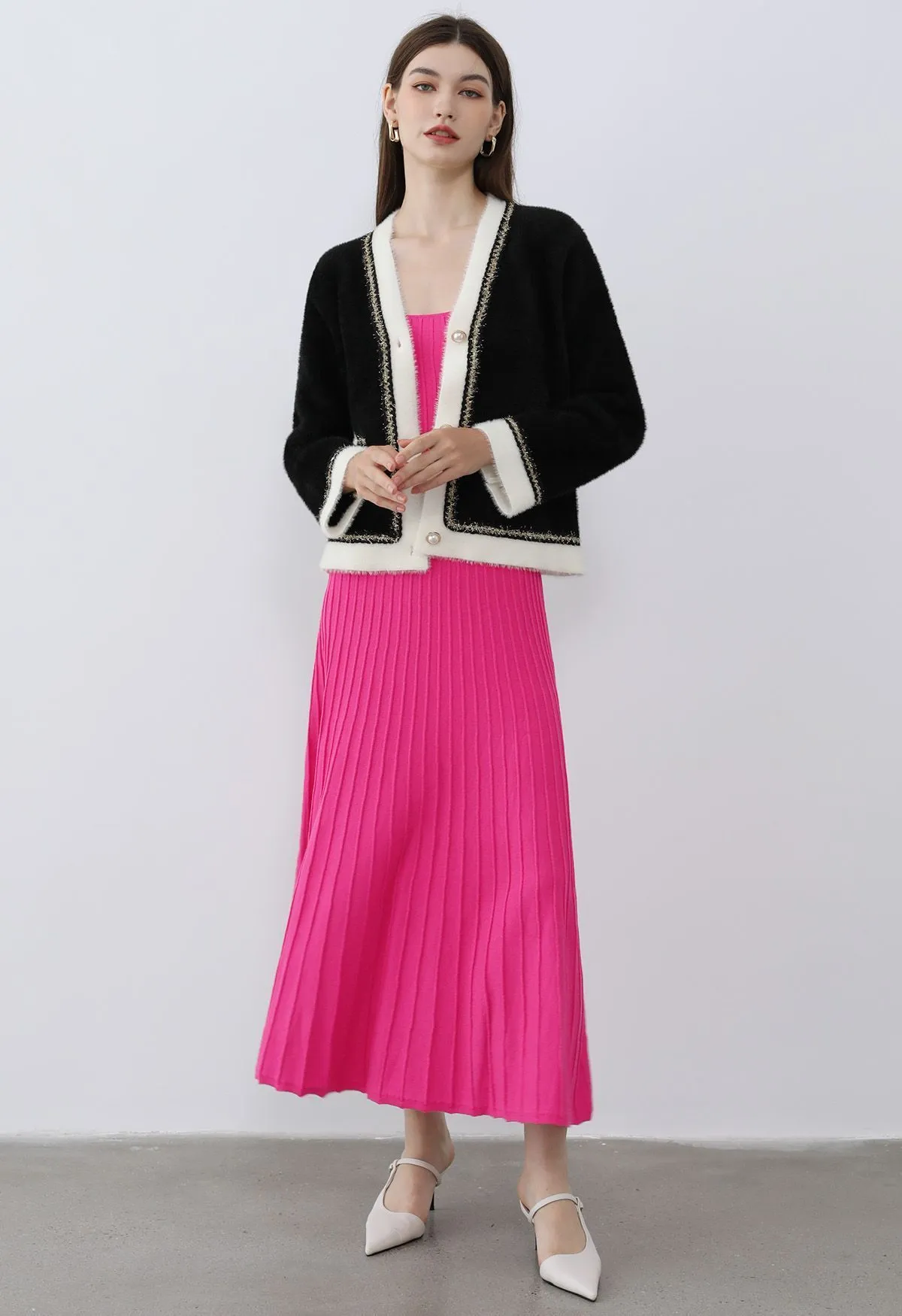 Chicwish  |Casual Style Bi-color Long Sleeves Plain Party Style