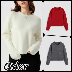 Cider  |Casual Style Long Sleeves Plain V-neck & Crew neck