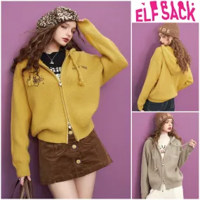 ELF SACK  |Heart Casual Style Long Sleeves Plain Cardigans