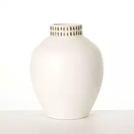 Etched Ivory Ceramic Urn Vase