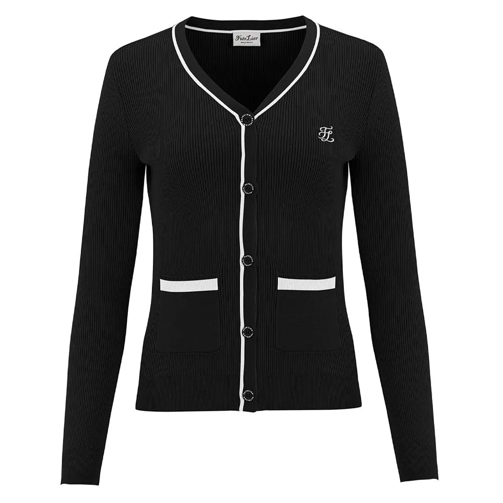 Fairliar Point Color Ribbed Golf Cardigan 2023 Women