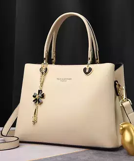 Fashionable And Versatile Apricot Leather Large Capacity Handbag ZX1015