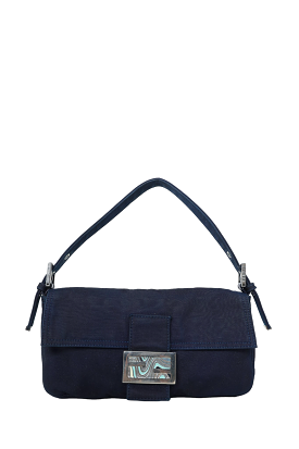 Fendi Navy Mama Baguette Shoulder Bag with Enamel Buckle