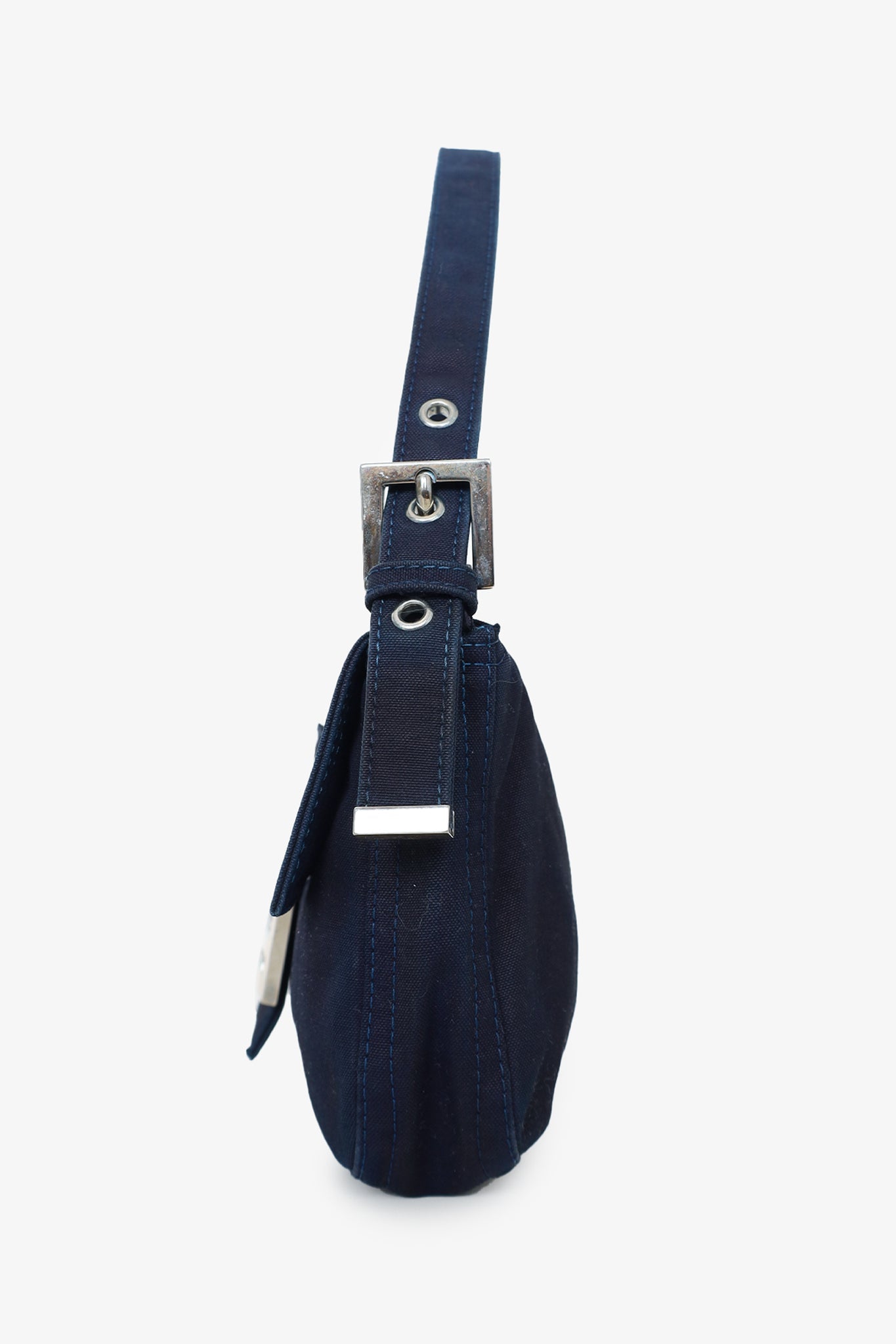 Fendi Navy Mama Baguette Shoulder Bag with Enamel Buckle