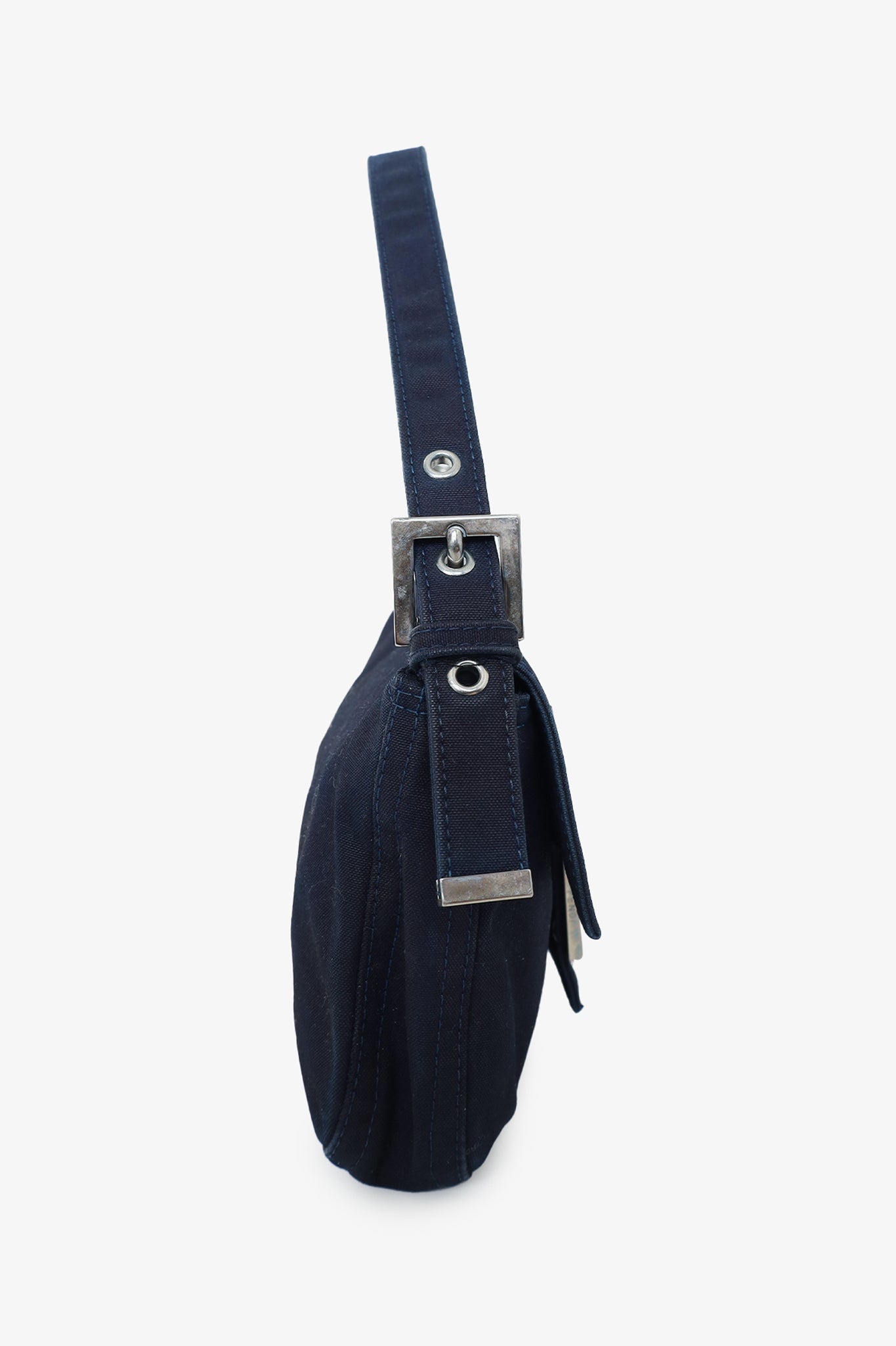 Fendi Navy Mama Baguette Shoulder Bag with Enamel Buckle