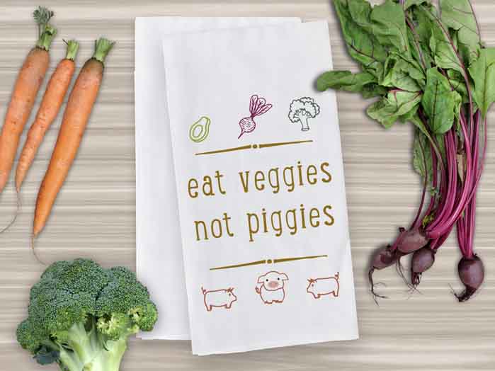 Funny Cotton Kitchen Dish Towel - Eat Veggies Not Piggies