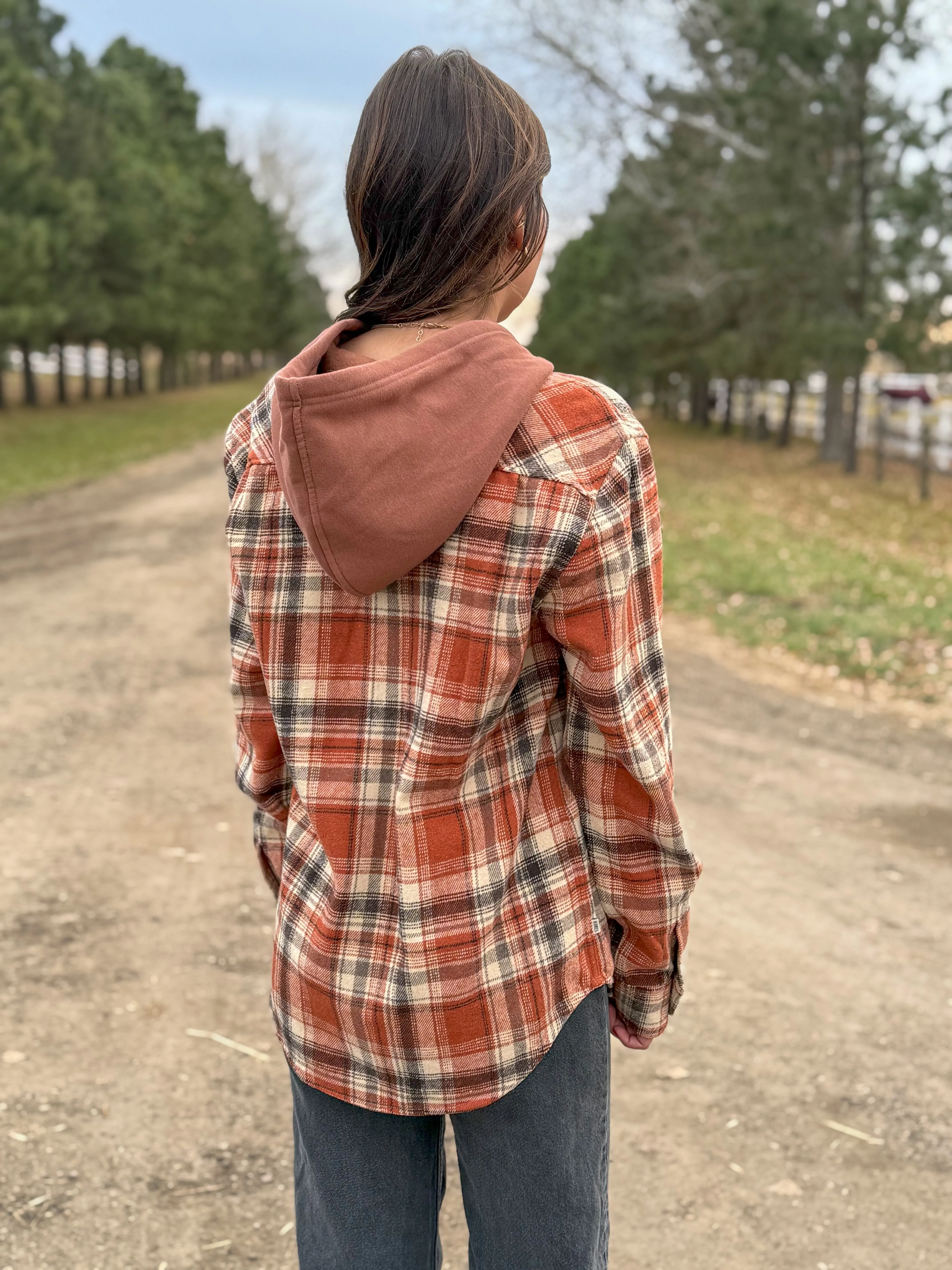 Kimes Ranch - Delano Hoodie Burnt Orange Flannel