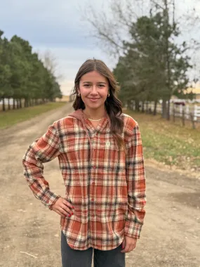 Kimes Ranch - Delano Hoodie Burnt Orange Flannel