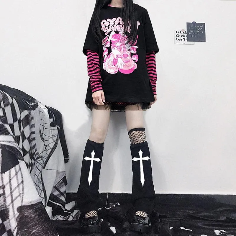 Lady Hipster Black White Calf-length Jk Streetwear