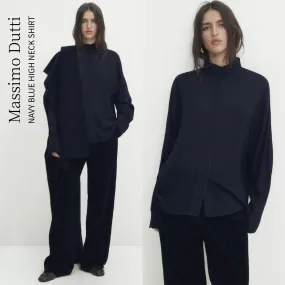 Massimo Dutti  |Navy blue high neck shirt