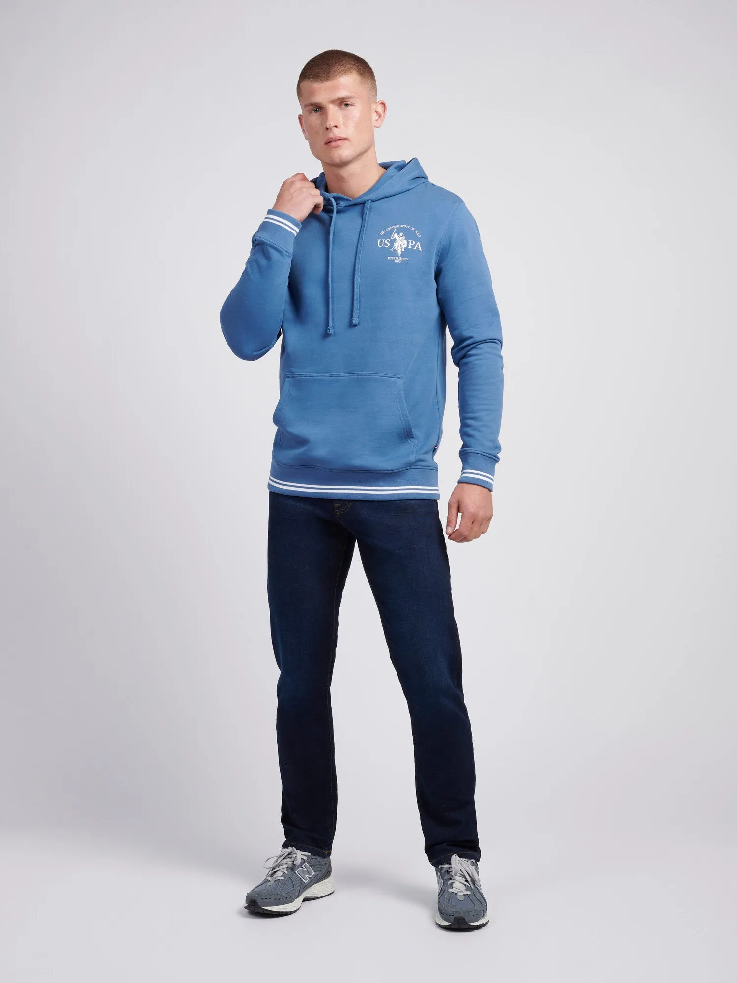 Mens Front & Back Graphic Hoodie in Blue Horizon