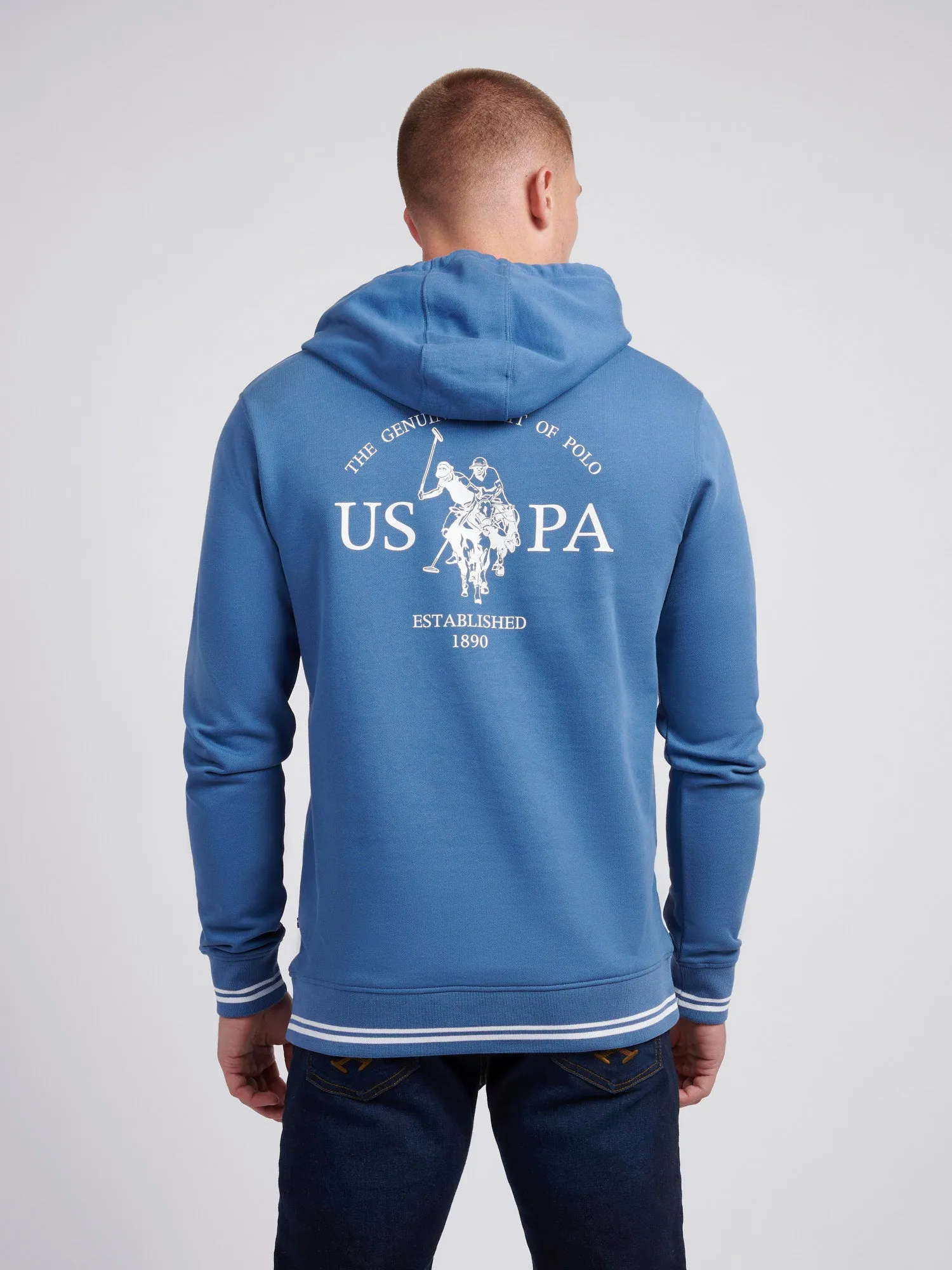 Mens Front & Back Graphic Hoodie in Blue Horizon