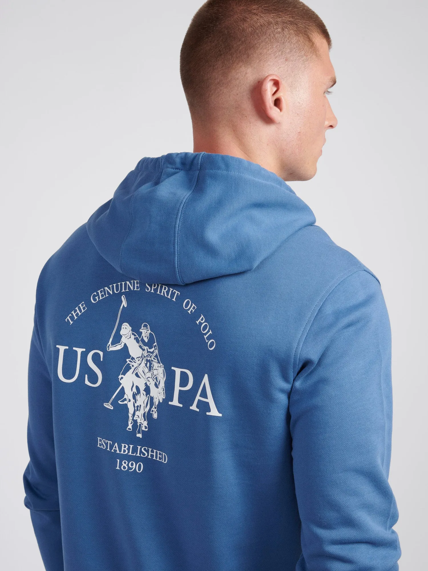 Mens Front & Back Graphic Hoodie in Blue Horizon