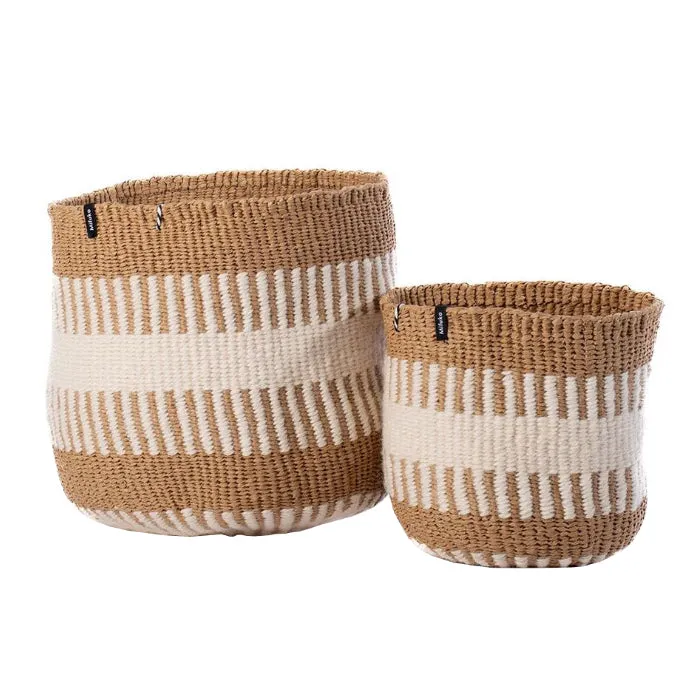 Mifuko Pamba Basket White Rib Weave Small