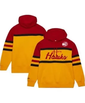 Mitchell & Ness Men's NBA Gold/Red Atlanta Hawks Head Coach Pullover Hoodie