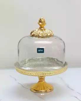 NEWIN ,Victorian Golden Finish  cake dome with Glass platter -GRIH001CD