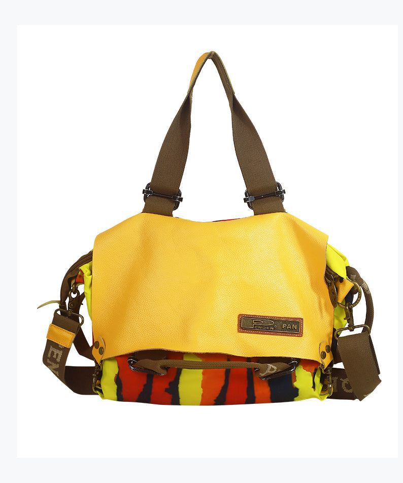 Original Yellow High-Capacity Patchwork Cowhide Outdoor Travel Shoulder Bag ZX1036