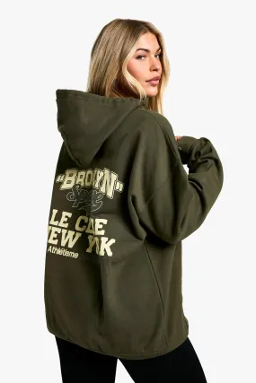 Overdye Brooklyn Sportive Slogan Oversized Hoodie