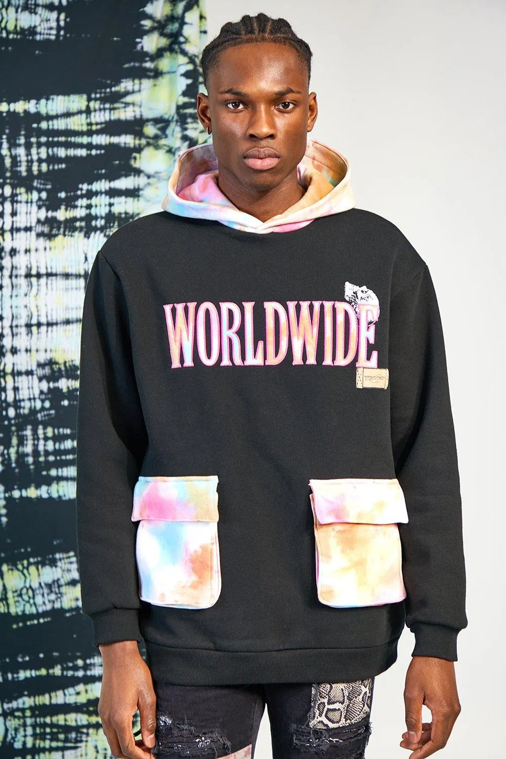 Oversized Tie Dye Detail Hoodie | boohooMAN UK