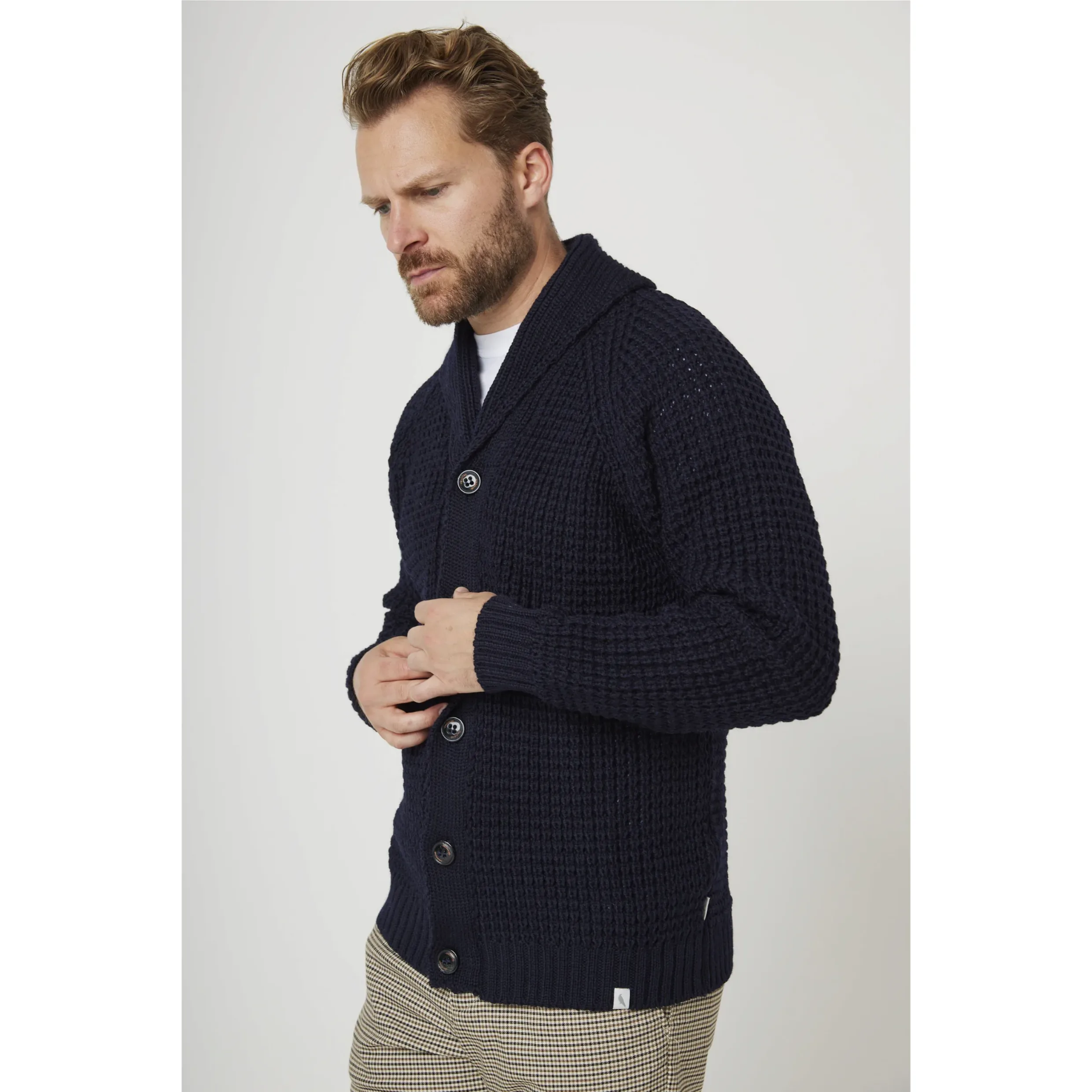 Peregrine Waffle Shawl Cardigan Made in England WC5686 Navy