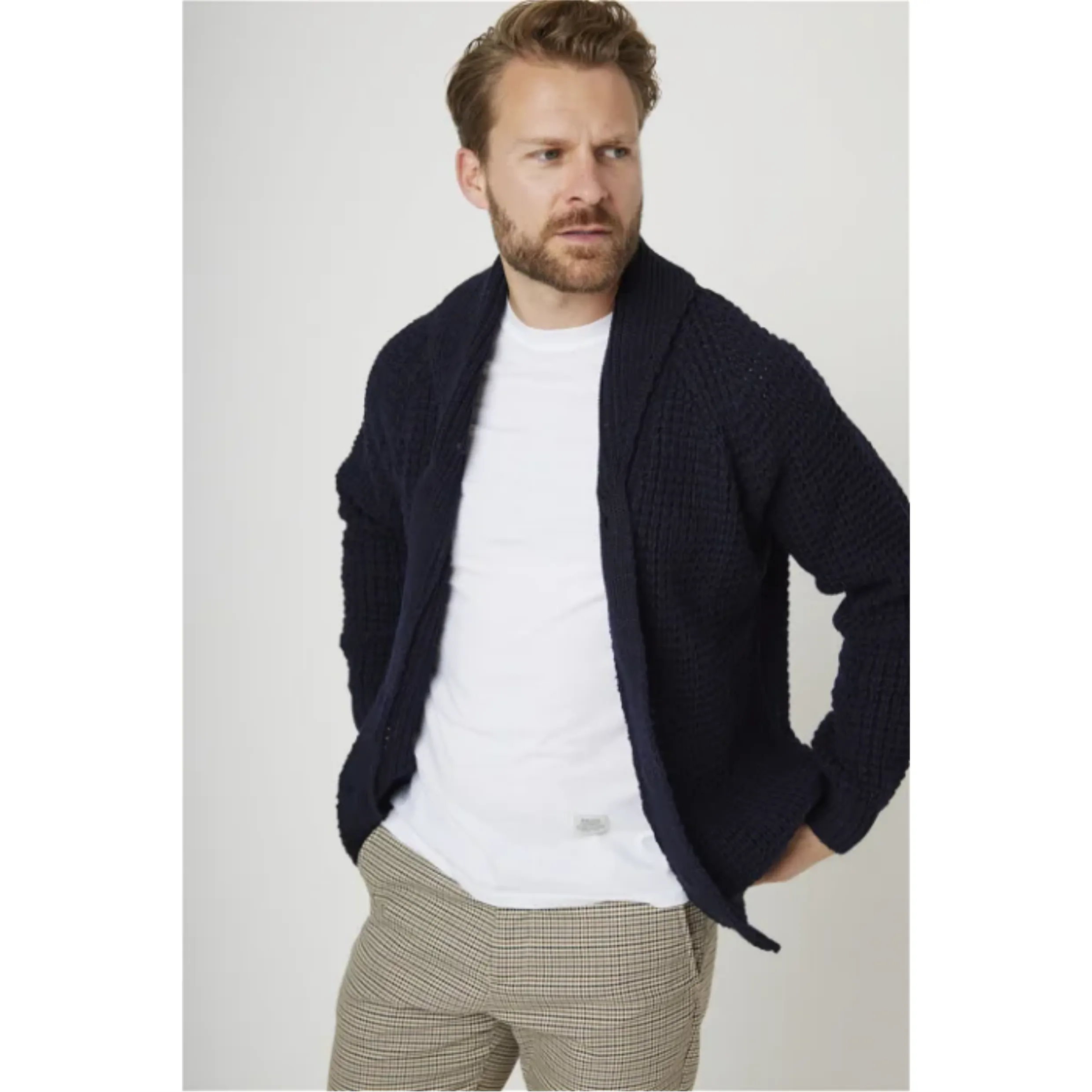 Peregrine Waffle Shawl Cardigan Made in England WC5686 Navy