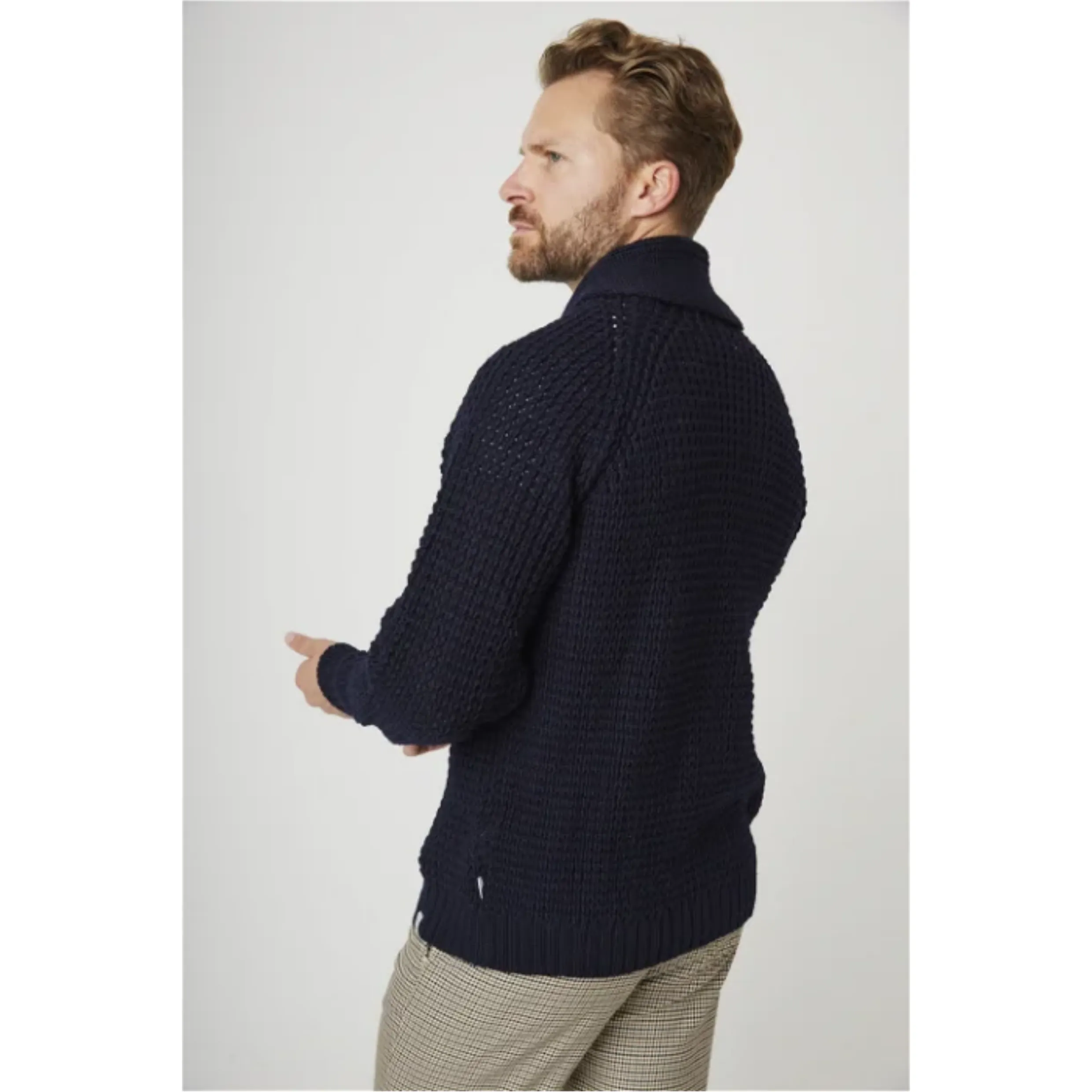 Peregrine Waffle Shawl Cardigan Made in England WC5686 Navy