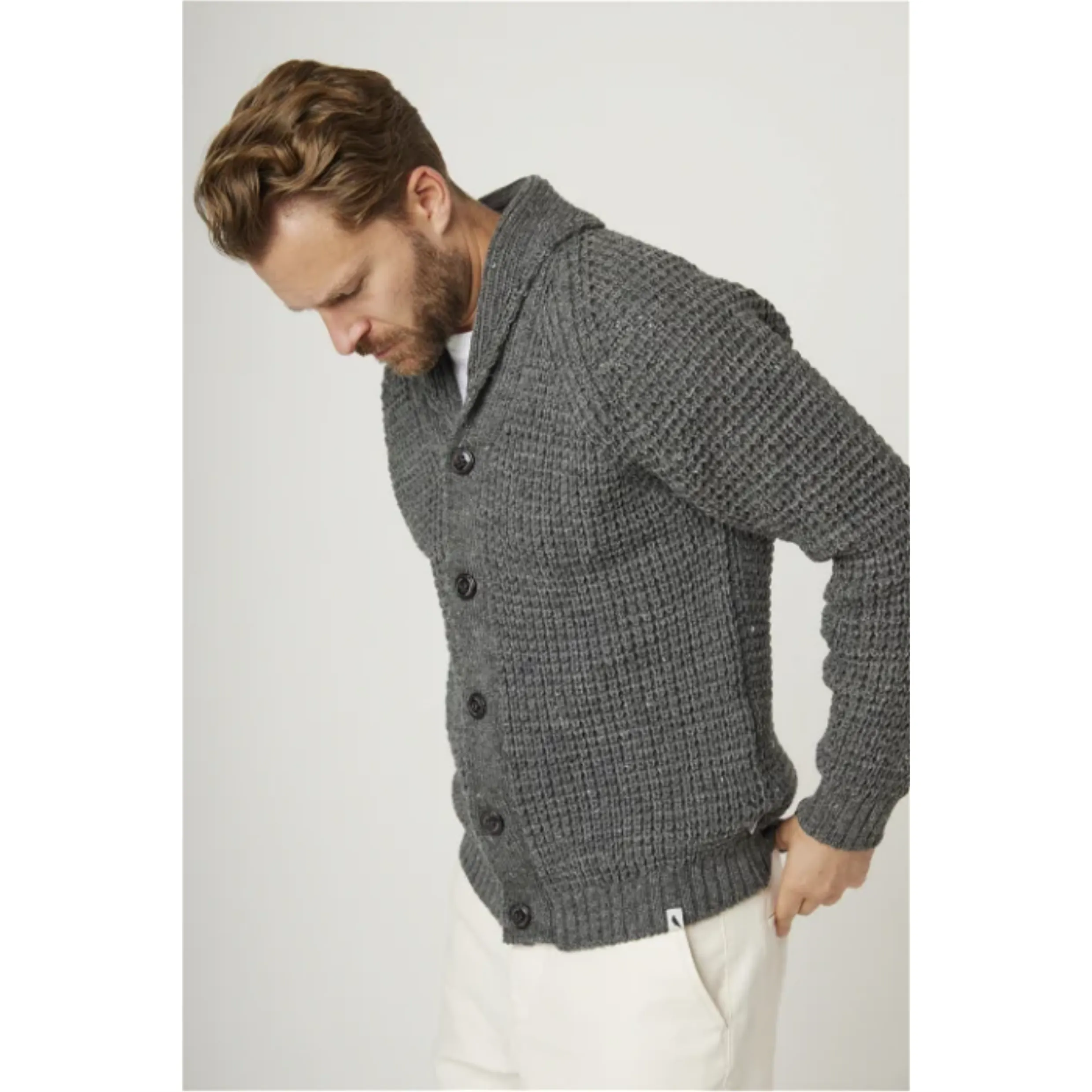 Peregrine Waffle Shawl Cardigan Made in England WC5686 Nimbus