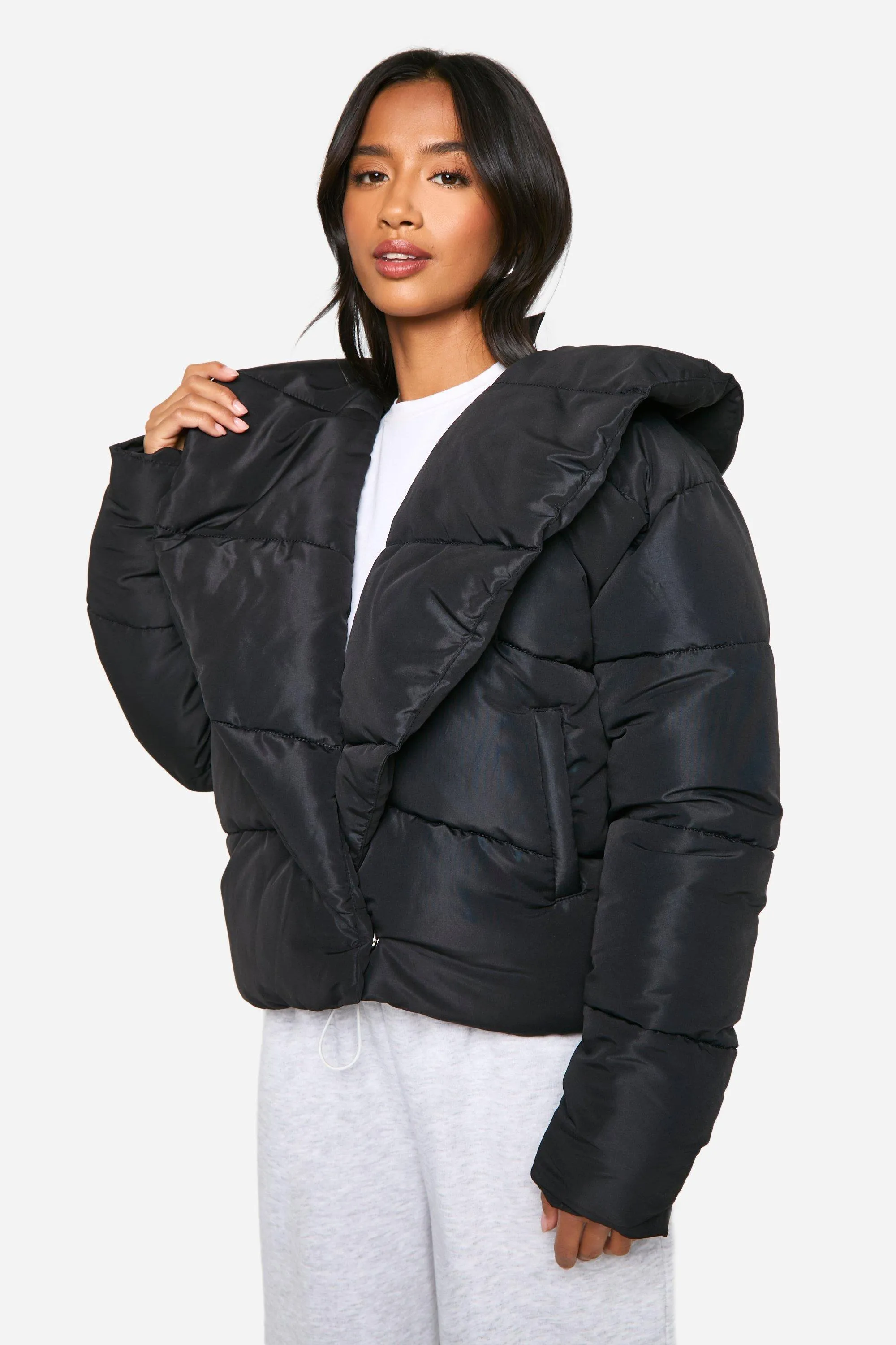 Petite Shawl Collar Puffer Jacket