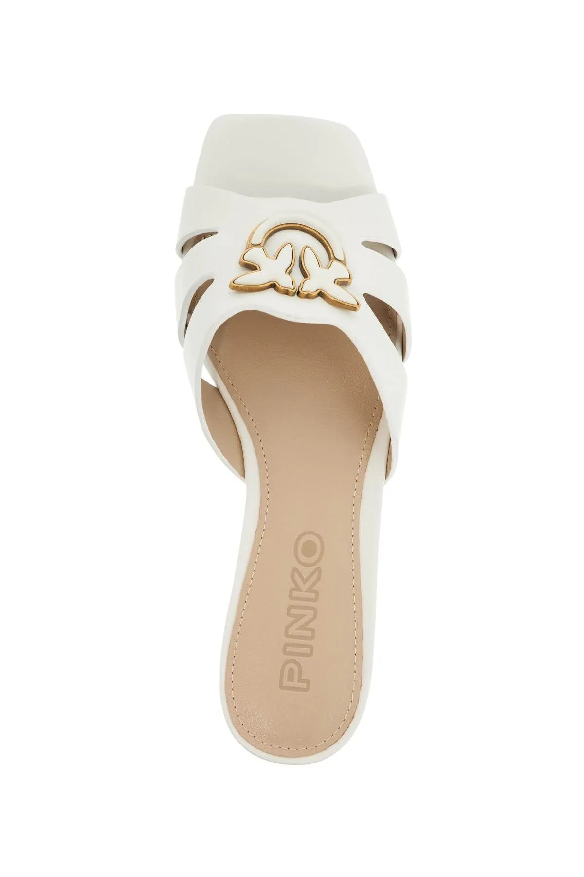 Pinko Milk Calf Leather Slippers With Striped Structure And Golden Details