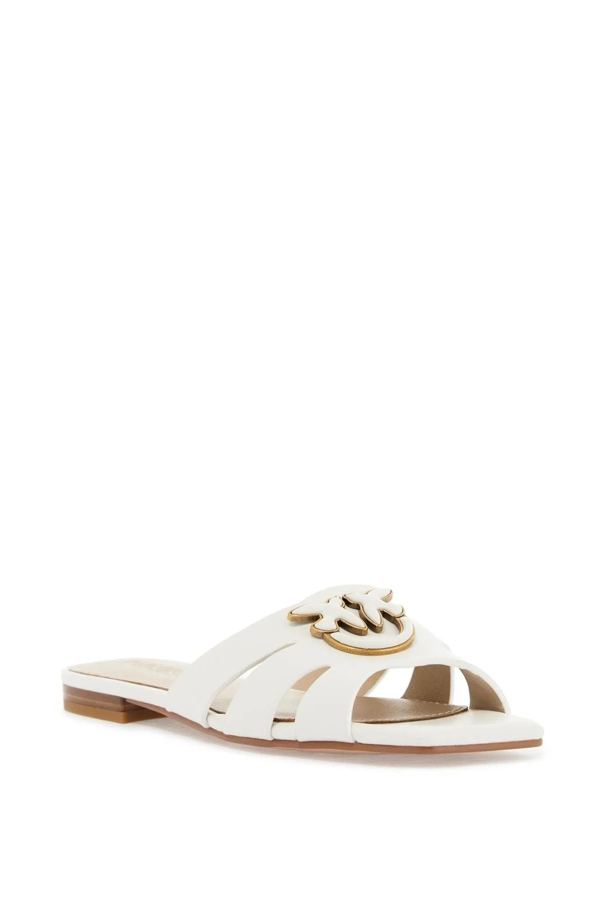 Pinko Milk Calf Leather Slippers With Striped Structure And Golden Details