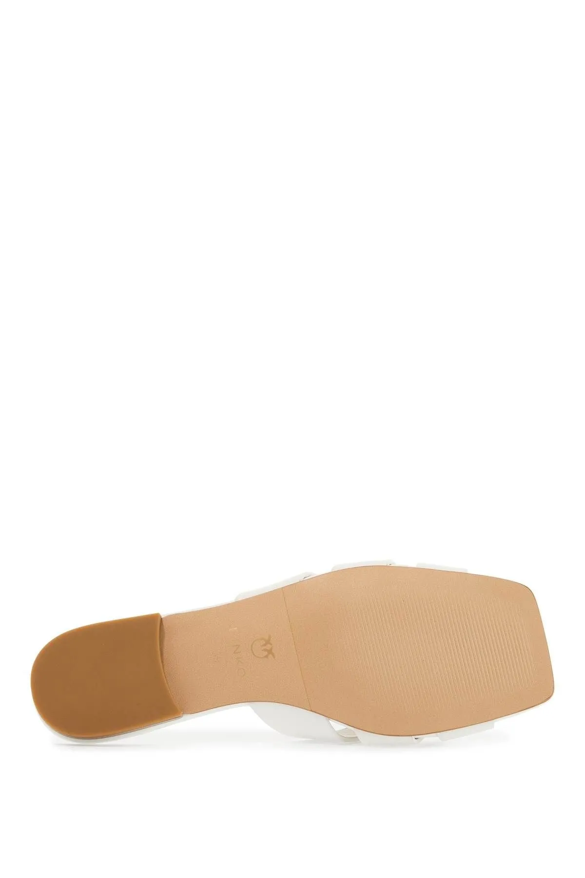 Pinko Milk Calf Leather Slippers With Striped Structure And Golden Details