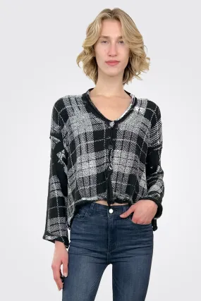 Plaid Cardigan - White / Black