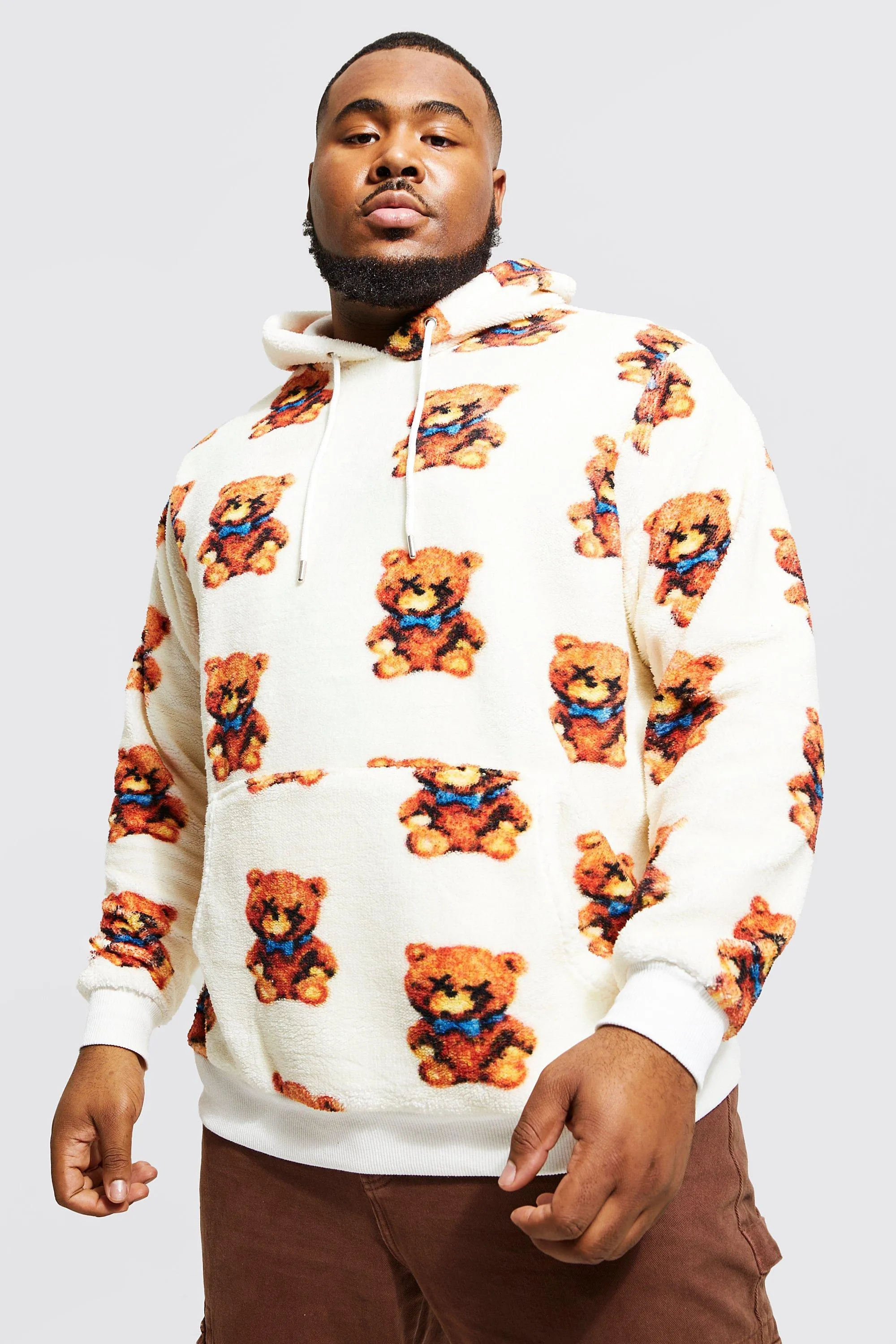 Plus All Over Borg Teddy Hoodie