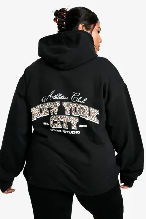 Plus Leopard New York City Oversized Hoodie