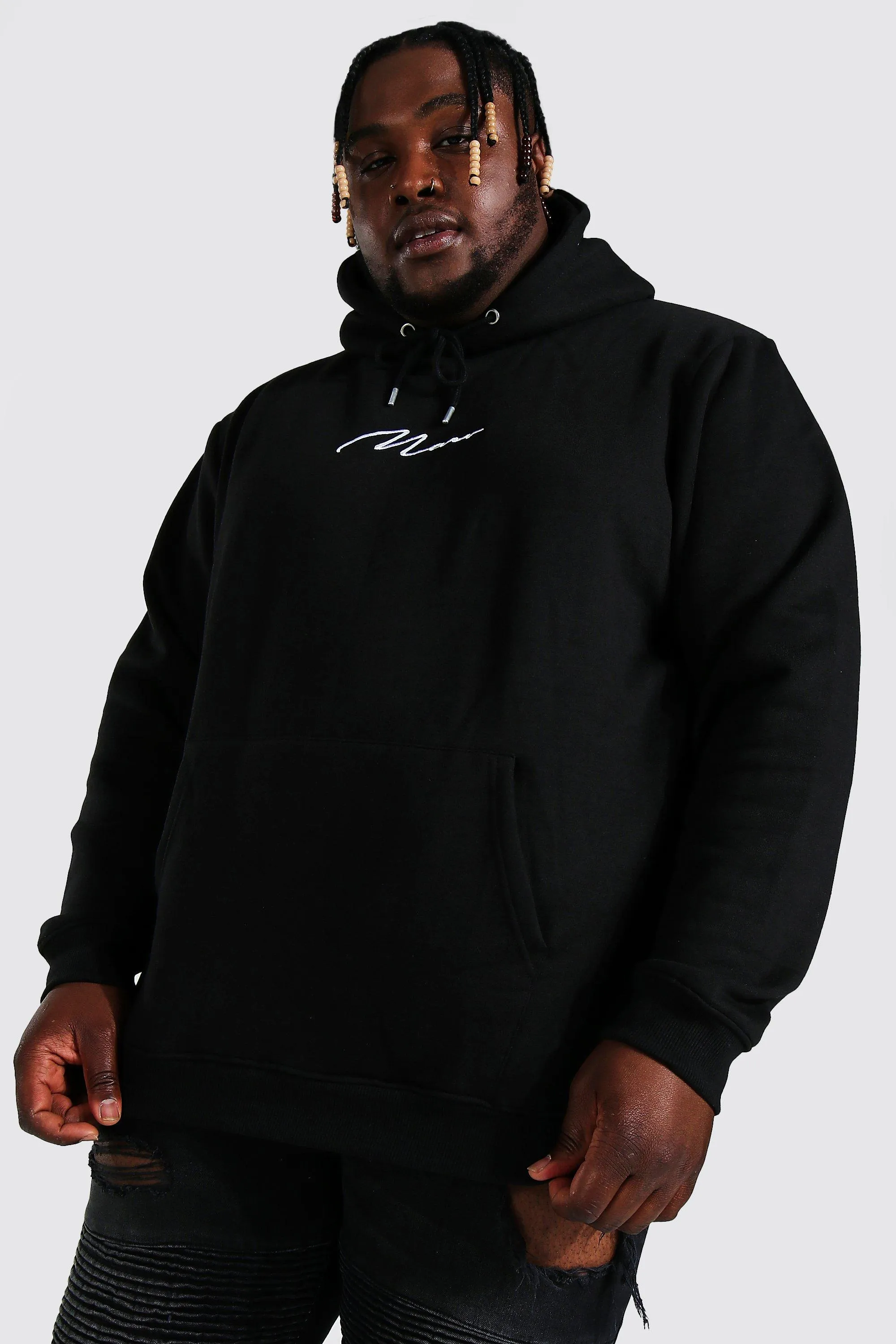 Plus Man Script Regular Hoodie | boohooMAN UK