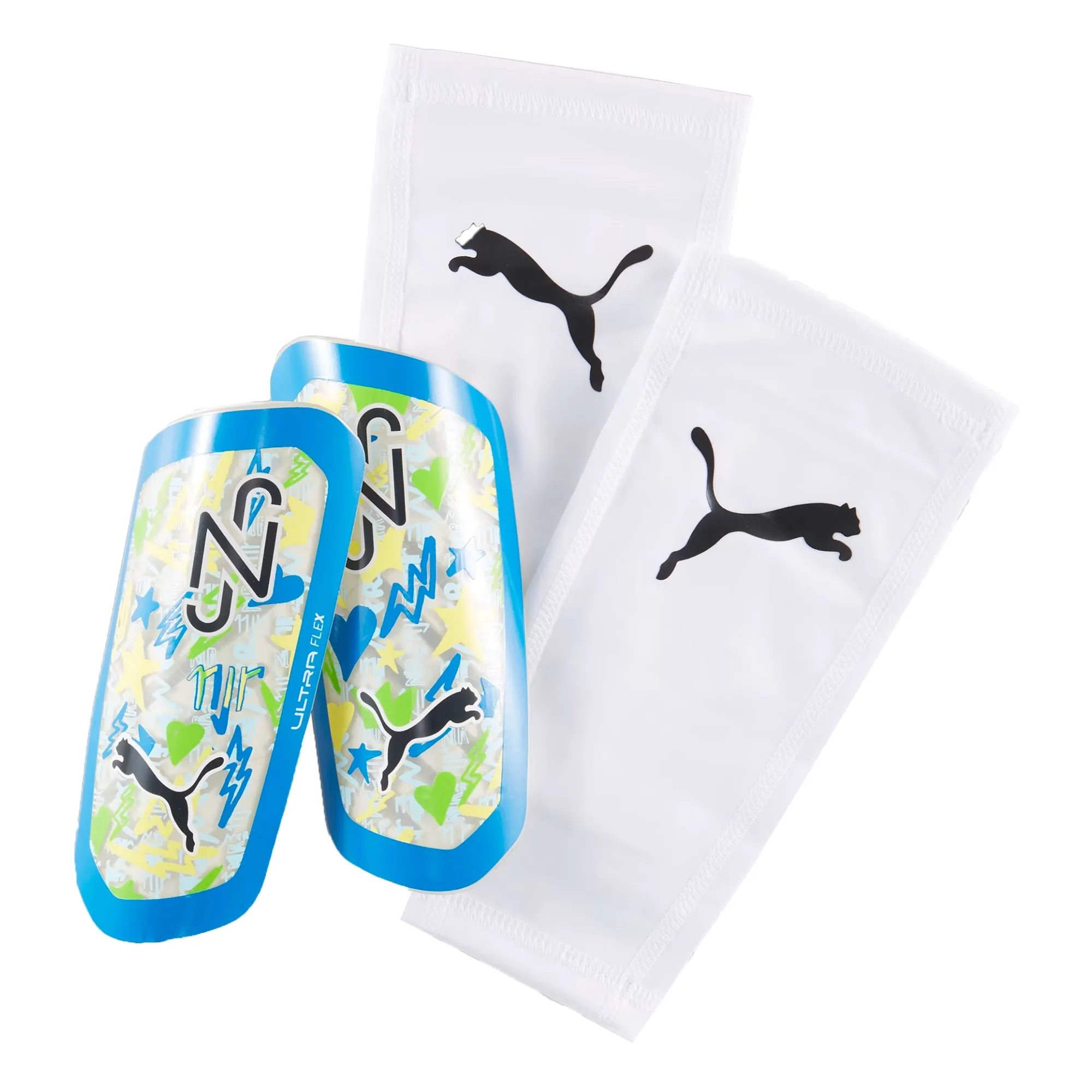 PUMA Neymar Ultra Flex Sleeve Shin Guards White/Blue/Lemon