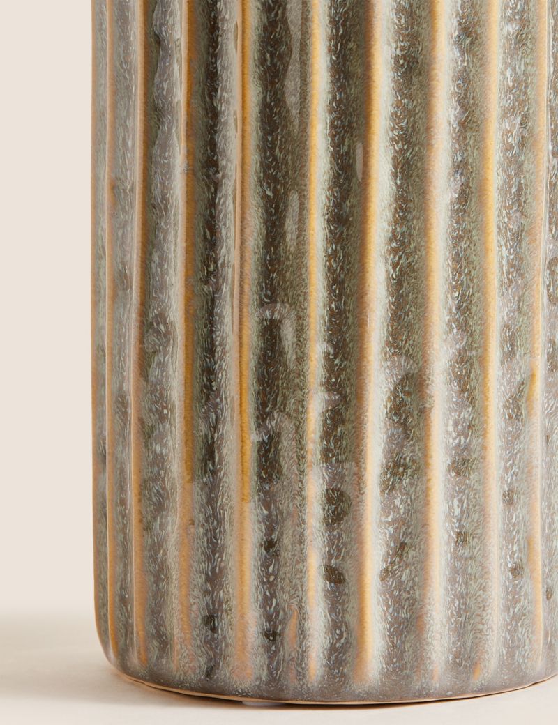 Ribbed Reactive Glaze Ceramic Vase