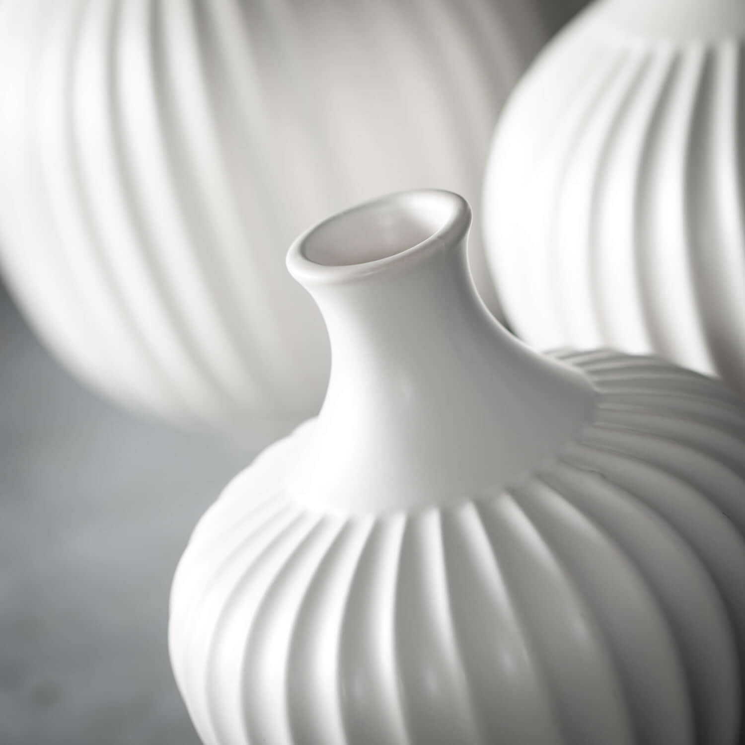 Ribbed White Vase Set Of 3