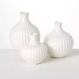 Ribbed White Vase Set Of 3