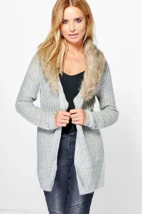 Sara Removable Faux Fur Trim Cardigan