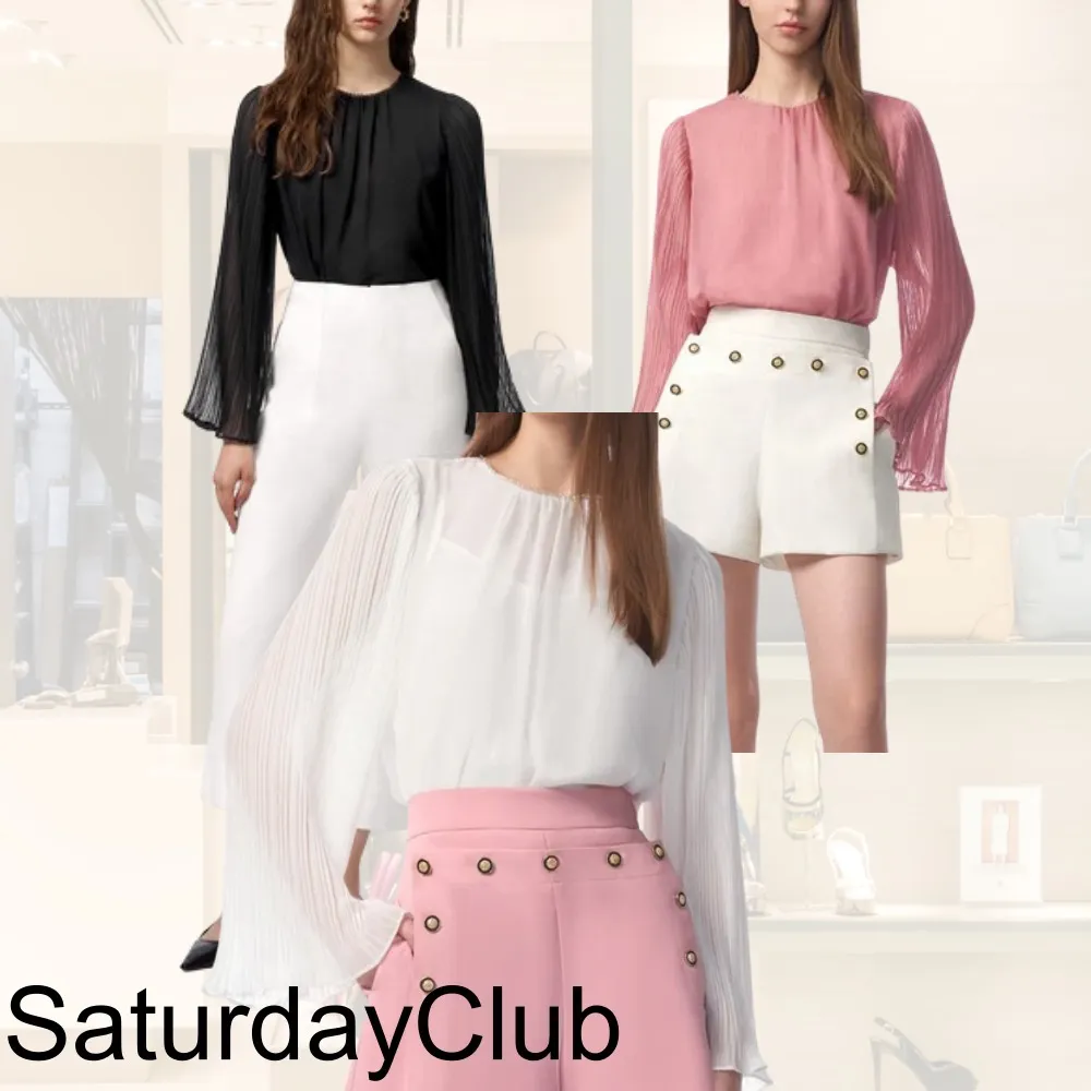 SaturdayClub  |Casual Style Blended Fabrics Plain Short Sleeves Party Style